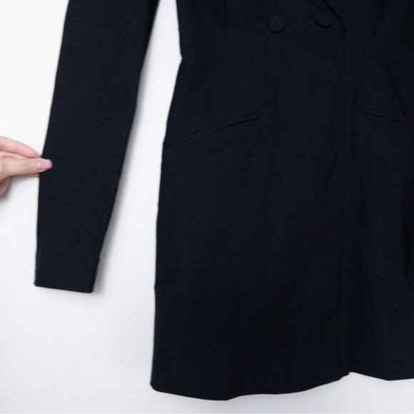 NEW NBD Double Breasted Crepe Blazer Mini Dress S Black Off The Shoulder - Picture 6 of 8